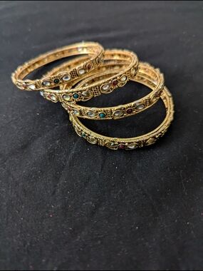 Gold-Tone Multicolor Stone Bangle Set - Women Jewelry